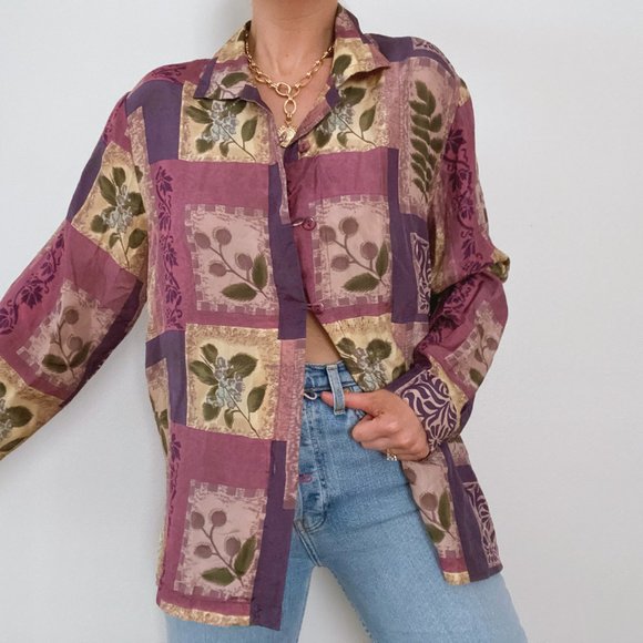 Vintage 100% Silk Lilac Blouse - Picture 6 of 9